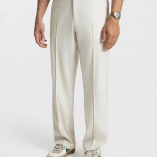 Korean Beige Relaxed Fit Pintuck Pants